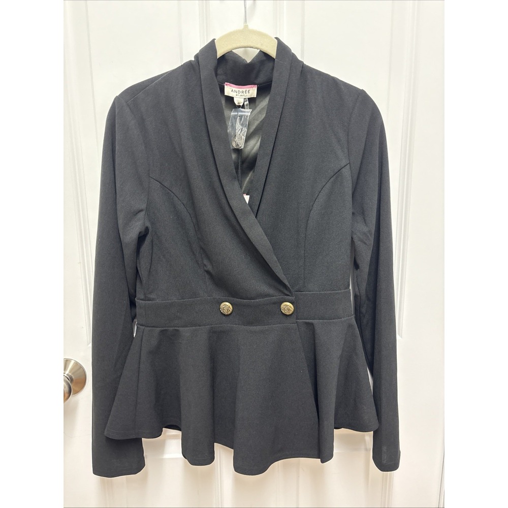 NWT Andree By Unit Black Blazer With Gold Buttons Ruffle Hem - ‎ size small